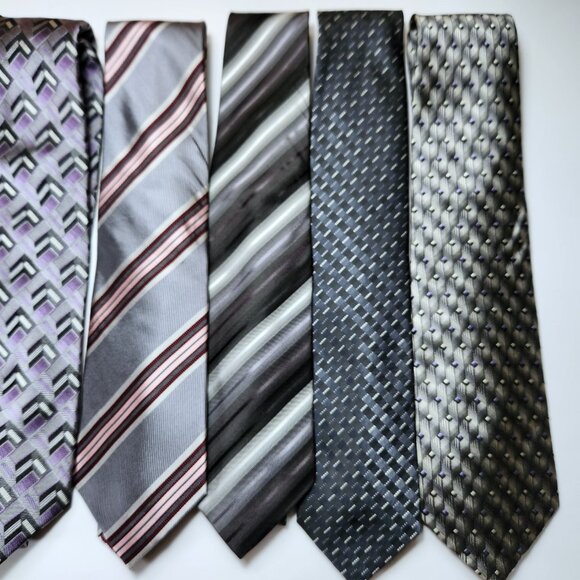 Lot of Seven Neckties Mens Greys Blacks Purples Pinks Various Designs and Makers - Picture 3 of 13